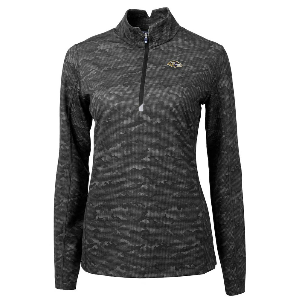 Baltimore Ravens Cutter & Buck Women's Traverse Camo Print Stretch Quarter-Zip Pullover Top Black | NFL