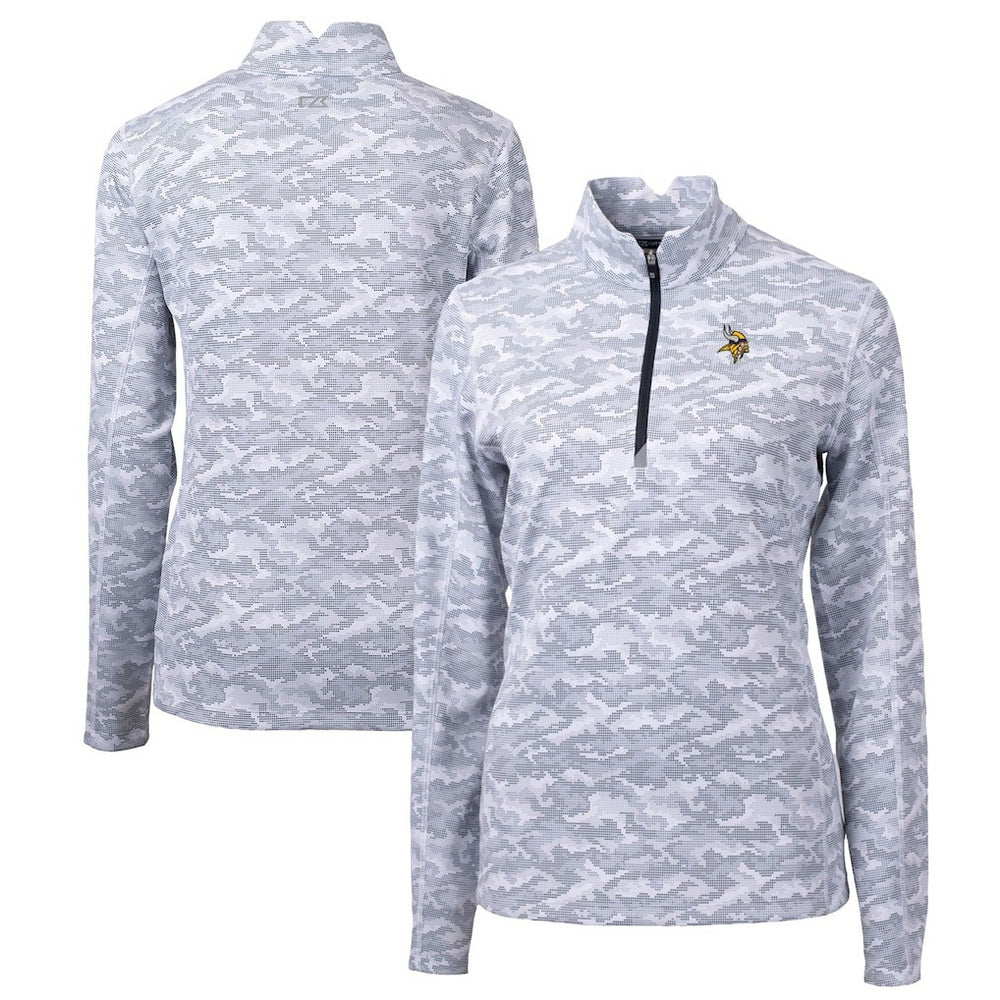 Minnesota Vikings Cutter & Buck Women's Traverse Camo Print Stretch Quarter-Zip Pullover Top Charcoal | NFL