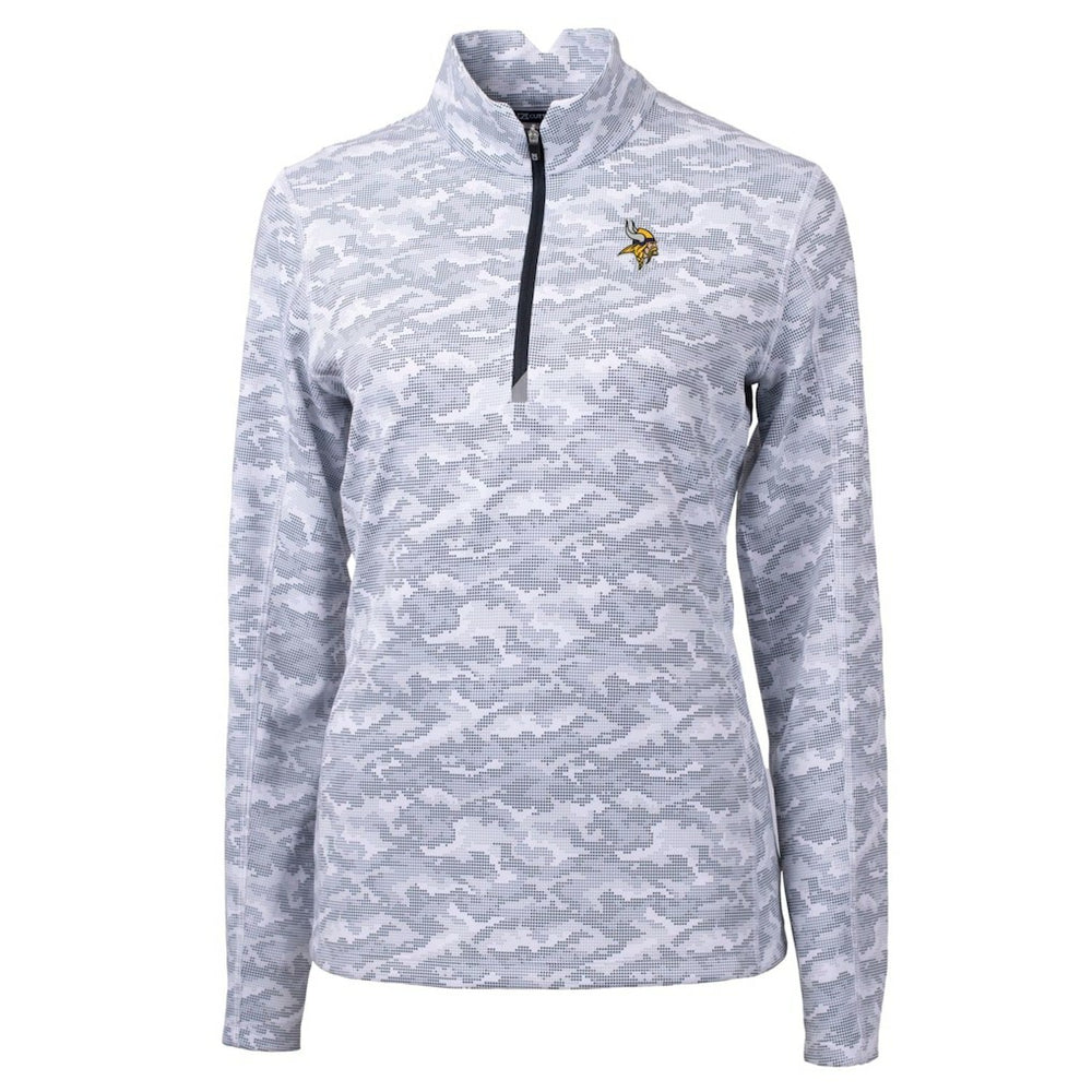Minnesota Vikings Cutter & Buck Women's Traverse Camo Print Stretch Quarter-Zip Pullover Top Charcoal | NFL