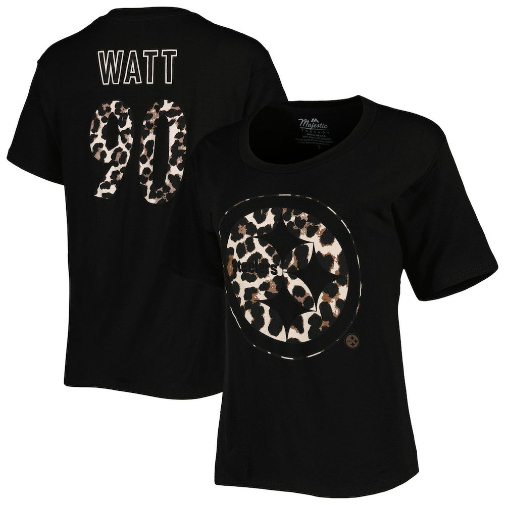 T.J. Watt Pittsburgh Steelers Majestic Threads Women's Leopard Player Name & Number T-Shirt Black | NFL