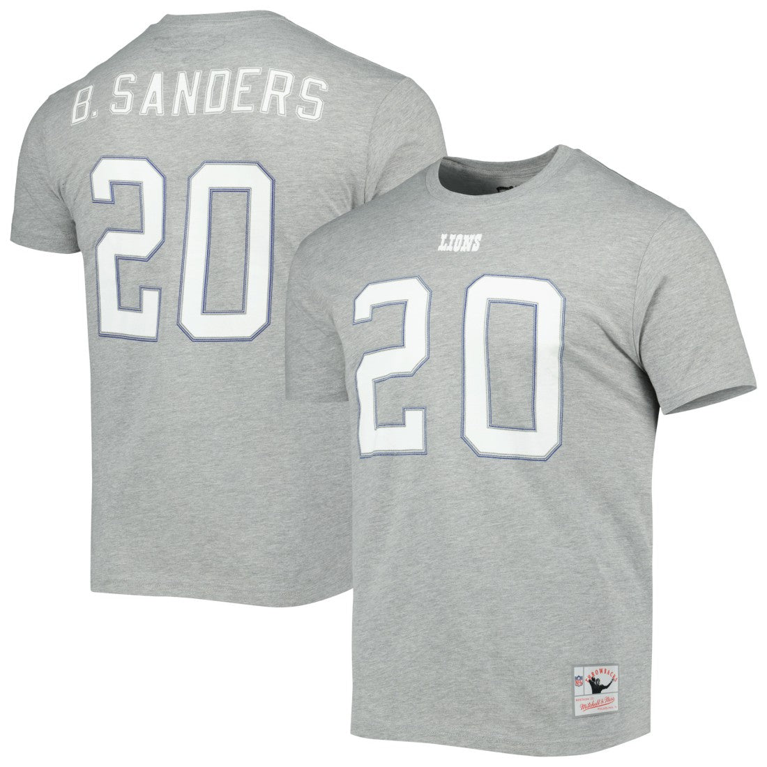 Barry Sanders Detroit Lions Retired Player Logo Name & Number T-Shirt Gray | Mitchell & Ness