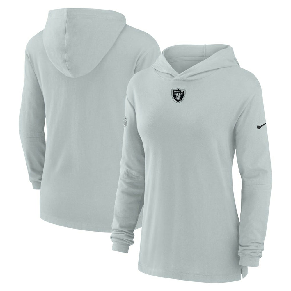 Las Vegas Raiders Women's Sideline Performance Long Sleeve Hoodie T-Shirt Silver | Nike for Sale