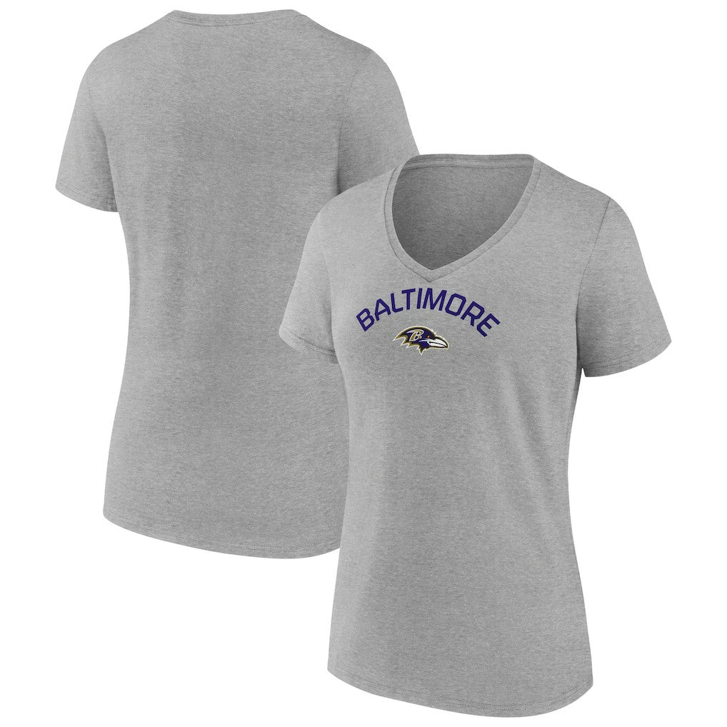 Baltimore Ravens Women's Team Arc V-Neck T-Shirt Heather Gray | NFL