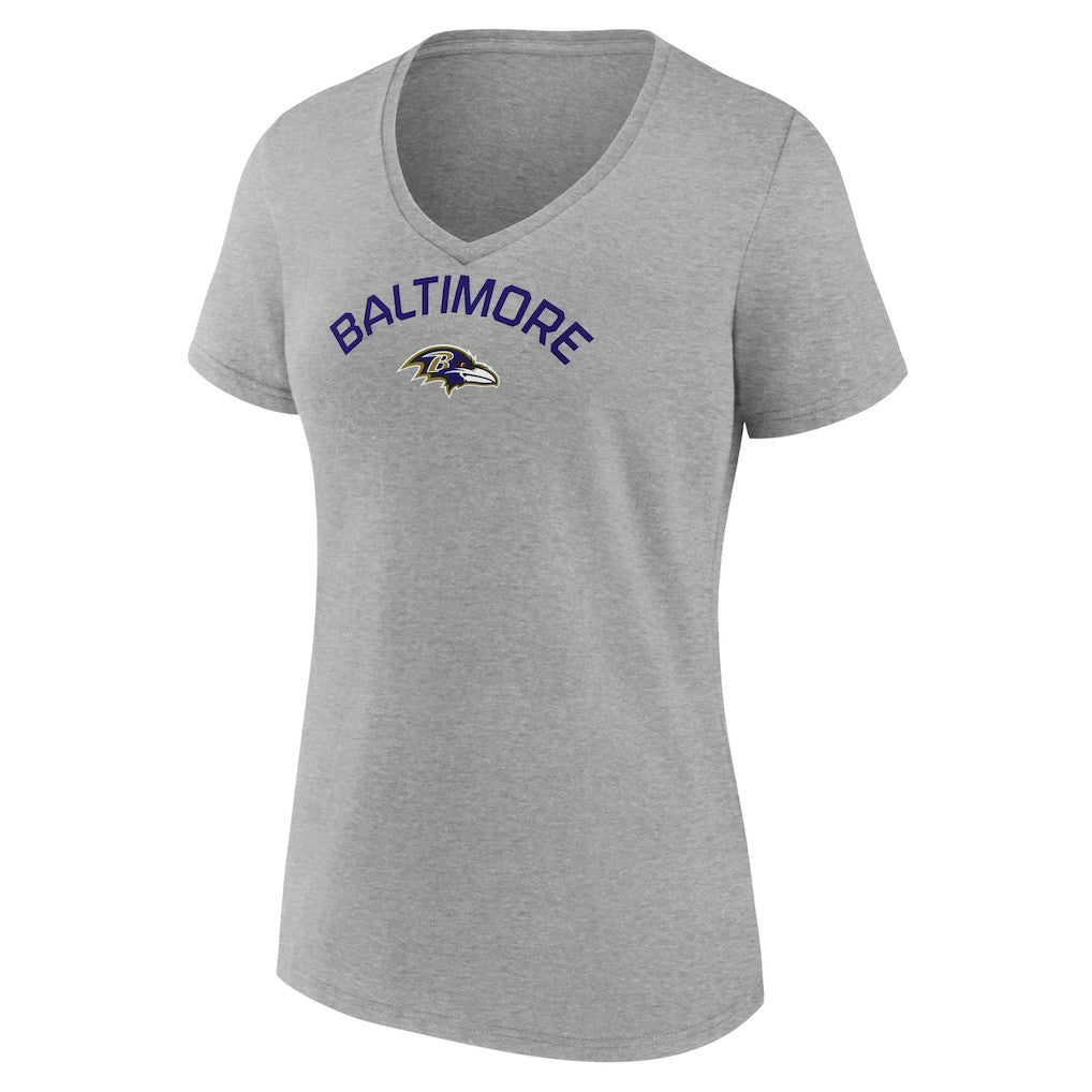 Baltimore Ravens Women's Team Arc V-Neck T-Shirt Heather Gray | NFL