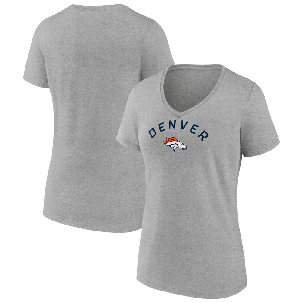 Denver Broncos Women's Team Arc V-Neck T-Shirt Heather Gray | NFL
