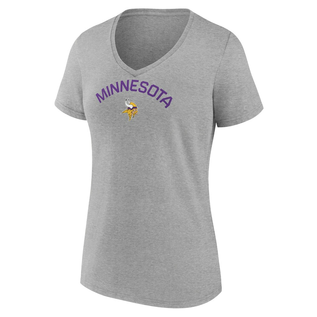 Minnesota Vikings Women's Team Arc V-Neck T-Shirt Heather Gray | NFL