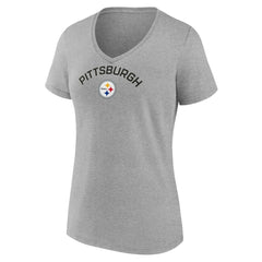 Pittsburgh Steelers Women's Team Arc V-Neck T-Shirt Heather Gray | NFL