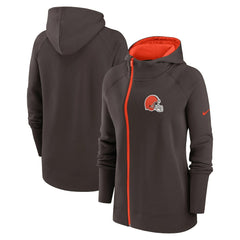 Cleveland Browns Women's Asymmetrical Raglan Full-Zip Hoodie Brown | Nike for Sale