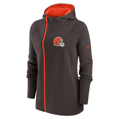 Cleveland Browns Women's Asymmetrical Raglan Full-Zip Hoodie Brown | Nike for Sale