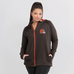 Cleveland Browns Women's Asymmetrical Raglan Full-Zip Hoodie Brown | Nike for Sale