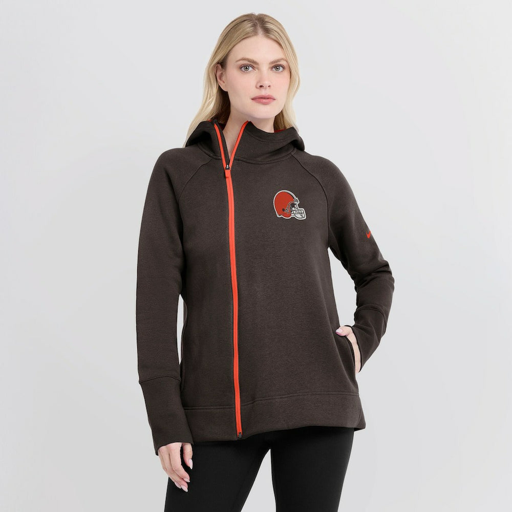 Cleveland Browns Women's Asymmetrical Raglan Full-Zip Hoodie Brown | Nike for Sale
