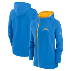 Los Angeles Chargers Women's Asymmetrical Raglan Full-Zip Hoodie Powder Blue | Nike for Sale
