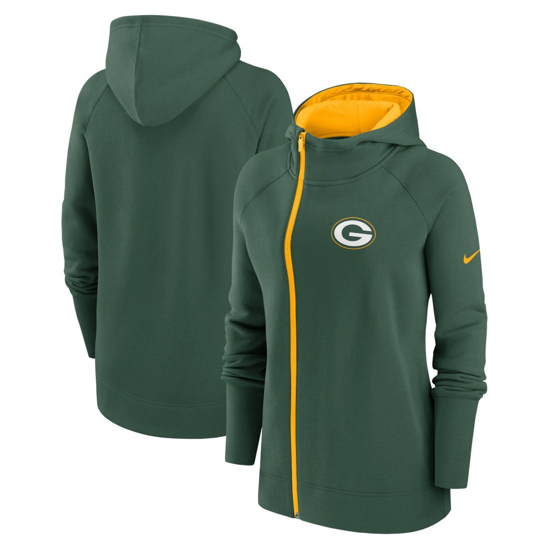 Green Bay Packers Women's Asymmetrical Raglan Full-Zip Hoodie Green | Nike for Sale