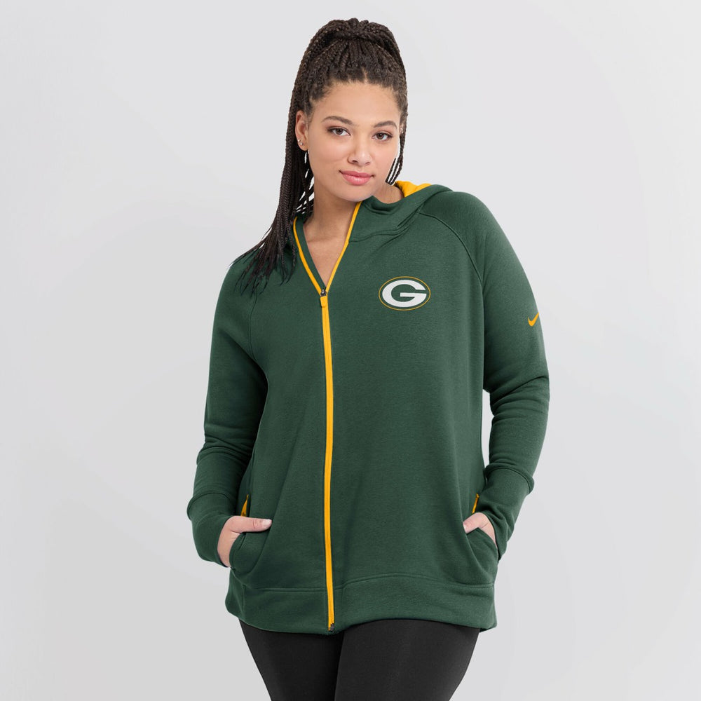 Green Bay Packers Women's Asymmetrical Raglan Full-Zip Hoodie Green | Nike for Sale