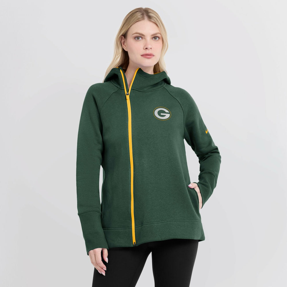 Green Bay Packers Women's Asymmetrical Raglan Full-Zip Hoodie Green | Nike for Sale