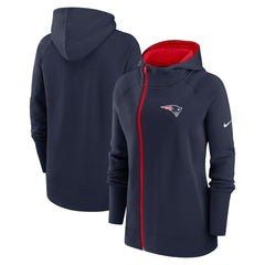 New England Patriots Women's Asymmetrical Raglan Full-Zip Hoodie Navy | Nike for Sale