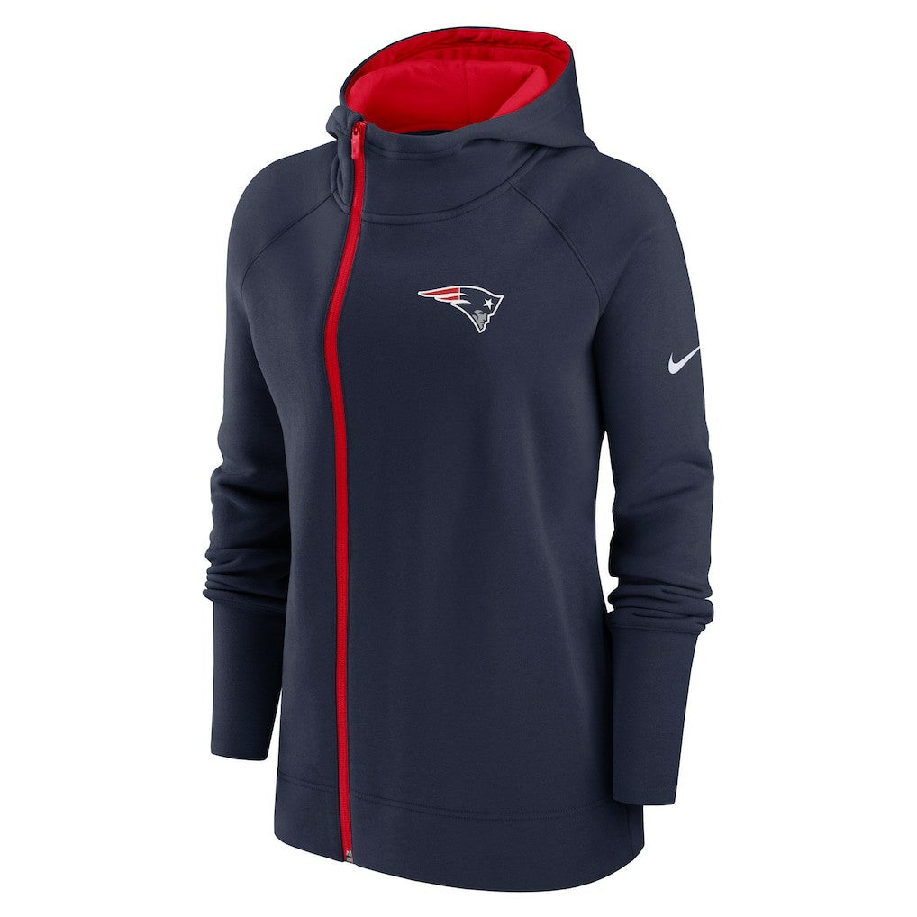 New England Patriots Women's Asymmetrical Raglan Full-Zip Hoodie Navy | Nike for Sale
