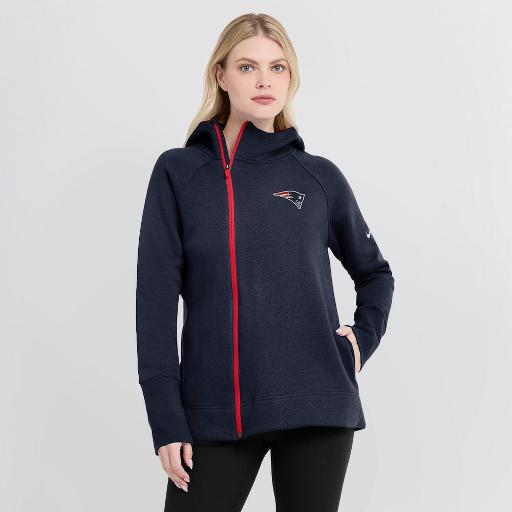 New England Patriots Women's Asymmetrical Raglan Full-Zip Hoodie Navy | Nike for Sale