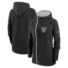 Las Vegas Raiders Women's Asymmetrical Raglan Full-Zip Hoodie Black | Nike for Sale