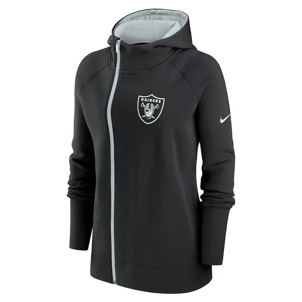 Las Vegas Raiders Women's Asymmetrical Raglan Full-Zip Hoodie Black | Nike for Sale