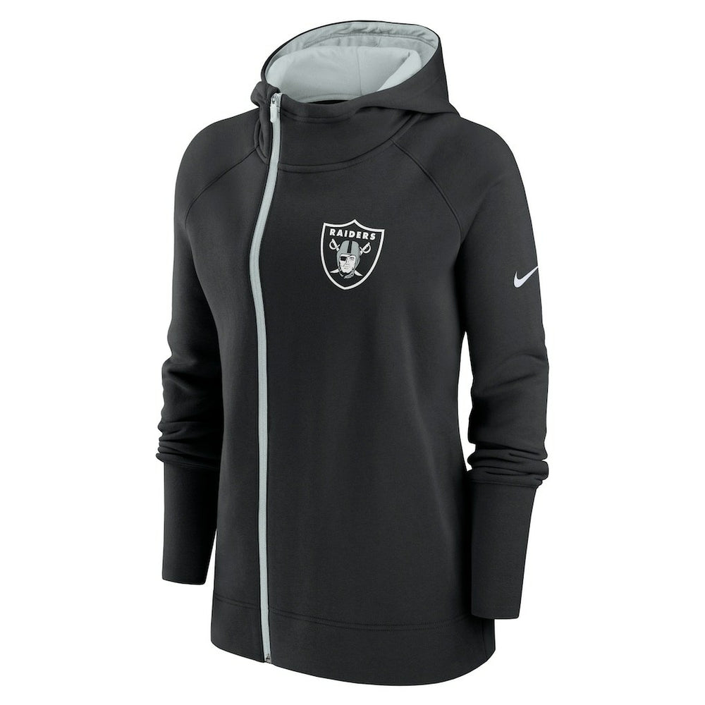 Las Vegas Raiders Women's Asymmetrical Raglan Full-Zip Hoodie Black | Nike for Sale