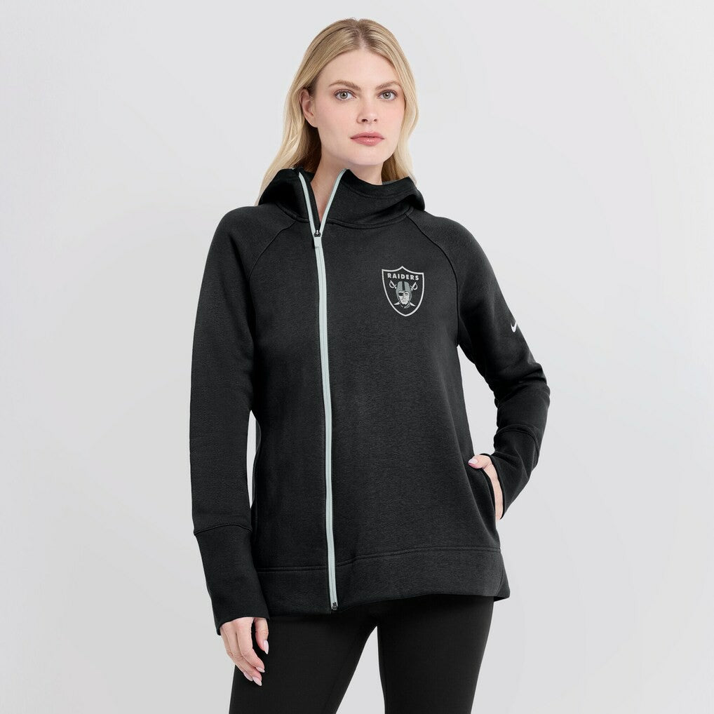 Las Vegas Raiders Women's Asymmetrical Raglan Full-Zip Hoodie Black | Nike for Sale