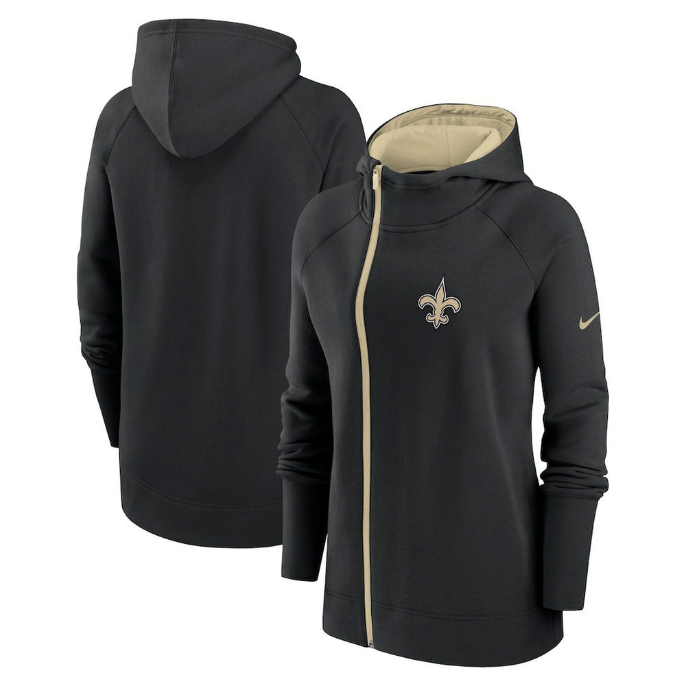 New Orleans Saints Women's Asymmetrical Raglan Full-Zip Hoodie Black | Nike for Sale