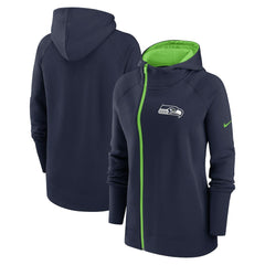 Seattle Seahawks Women's Asymmetrical Raglan Full-Zip Hoodie College Navy | Nike for Sale