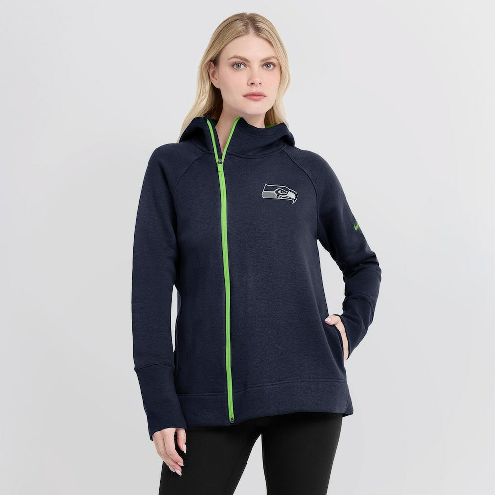 Seattle Seahawks Women's Asymmetrical Raglan Full-Zip Hoodie College Navy | Nike for Sale