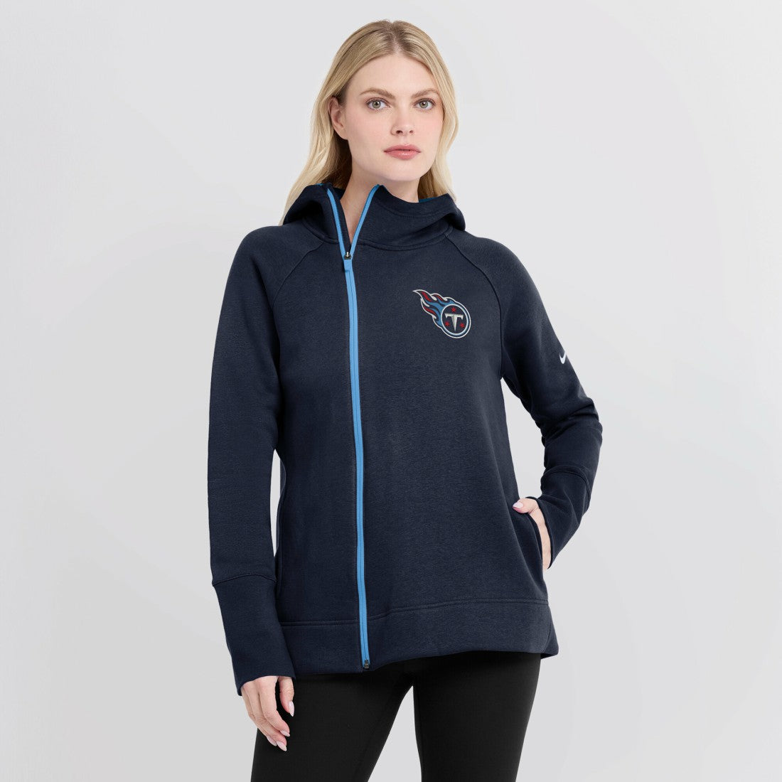 Tennessee Titans Women's Asymmetrical Raglan Full-Zip Hoodie Navy | Nike for Sale
