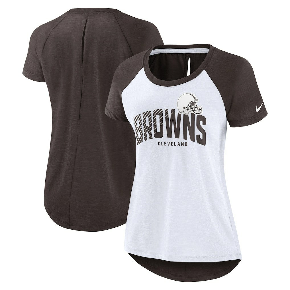 Cleveland Browns Women's Back Slit Lightweight Fashion T-Shirt White/Heather Scarlet | Nike for Sale