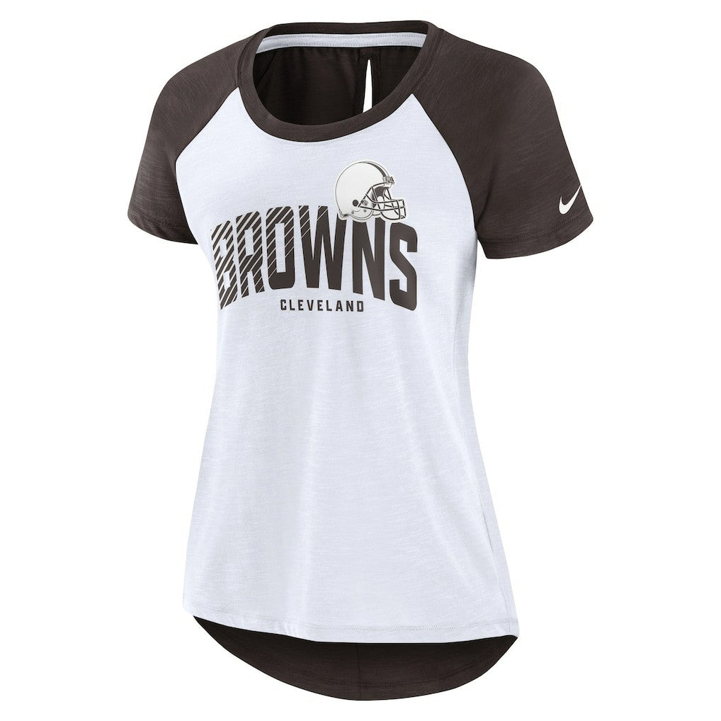 Cleveland Browns Women's Back Slit Lightweight Fashion T-Shirt White/Heather Scarlet | Nike for Sale