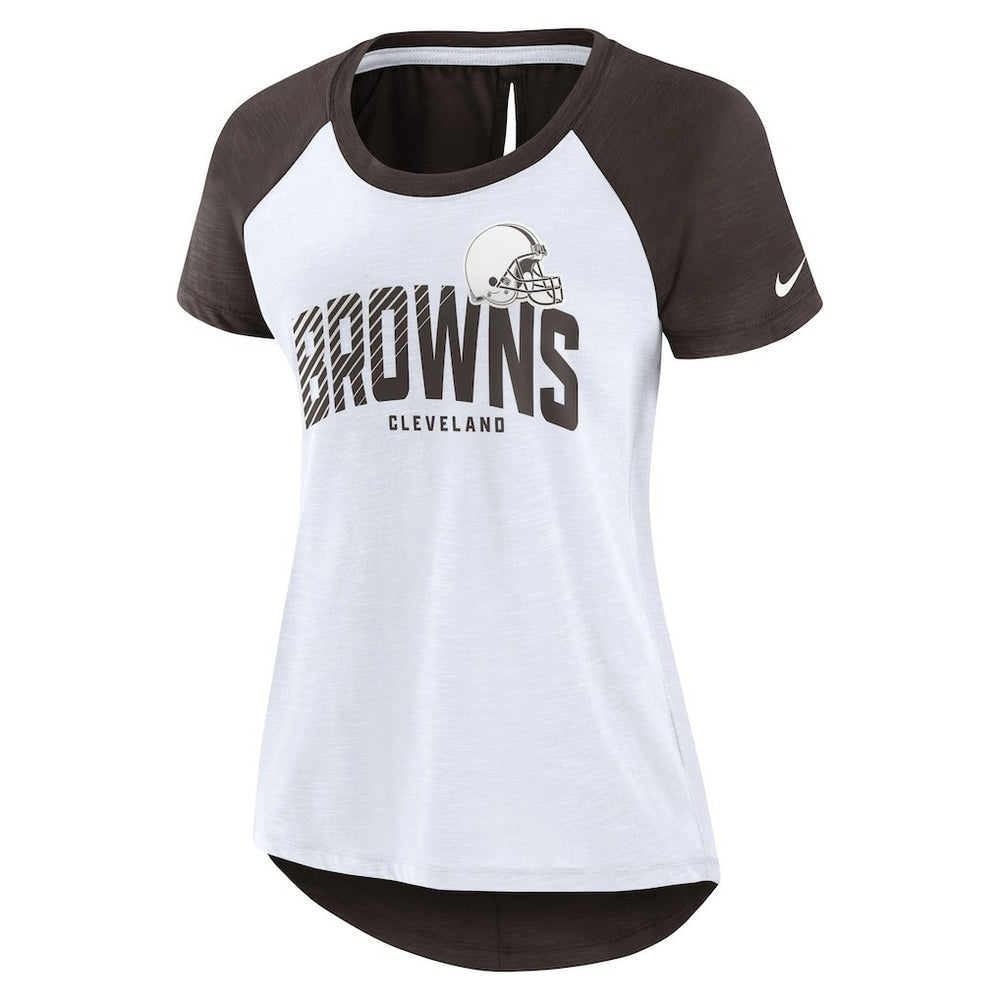 Cleveland Browns Women's Back Slit Lightweight Fashion T-Shirt White/Heather Scarlet | Nike for Sale