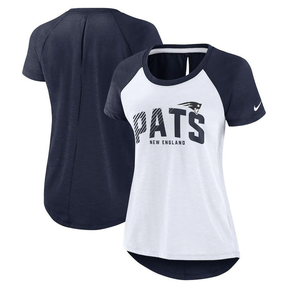 New England Patriots Women's Back Slit Lightweight Fashion T-Shirt White/Heather Scarlet | Nike for Sale