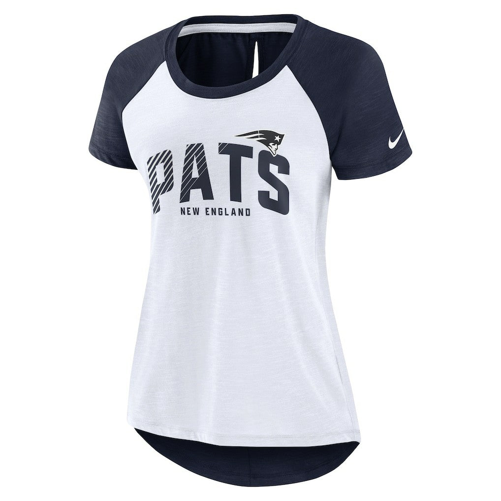 New England Patriots Women's Back Slit Lightweight Fashion T-Shirt White/Heather Scarlet | Nike for Sale