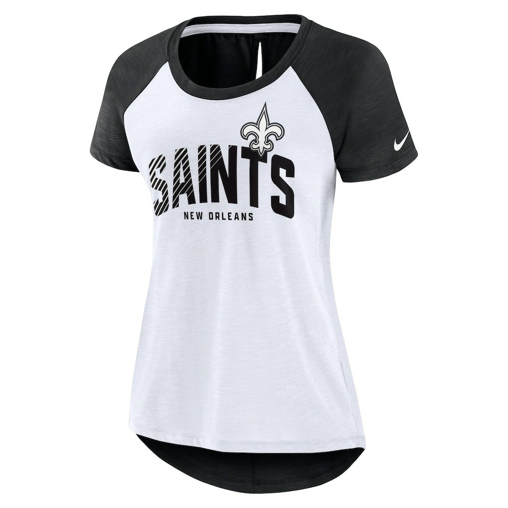 New Orleans Saints Women's Back Slit Lightweight Fashion T-Shirt White/Heather Scarlet | Nike for Sale