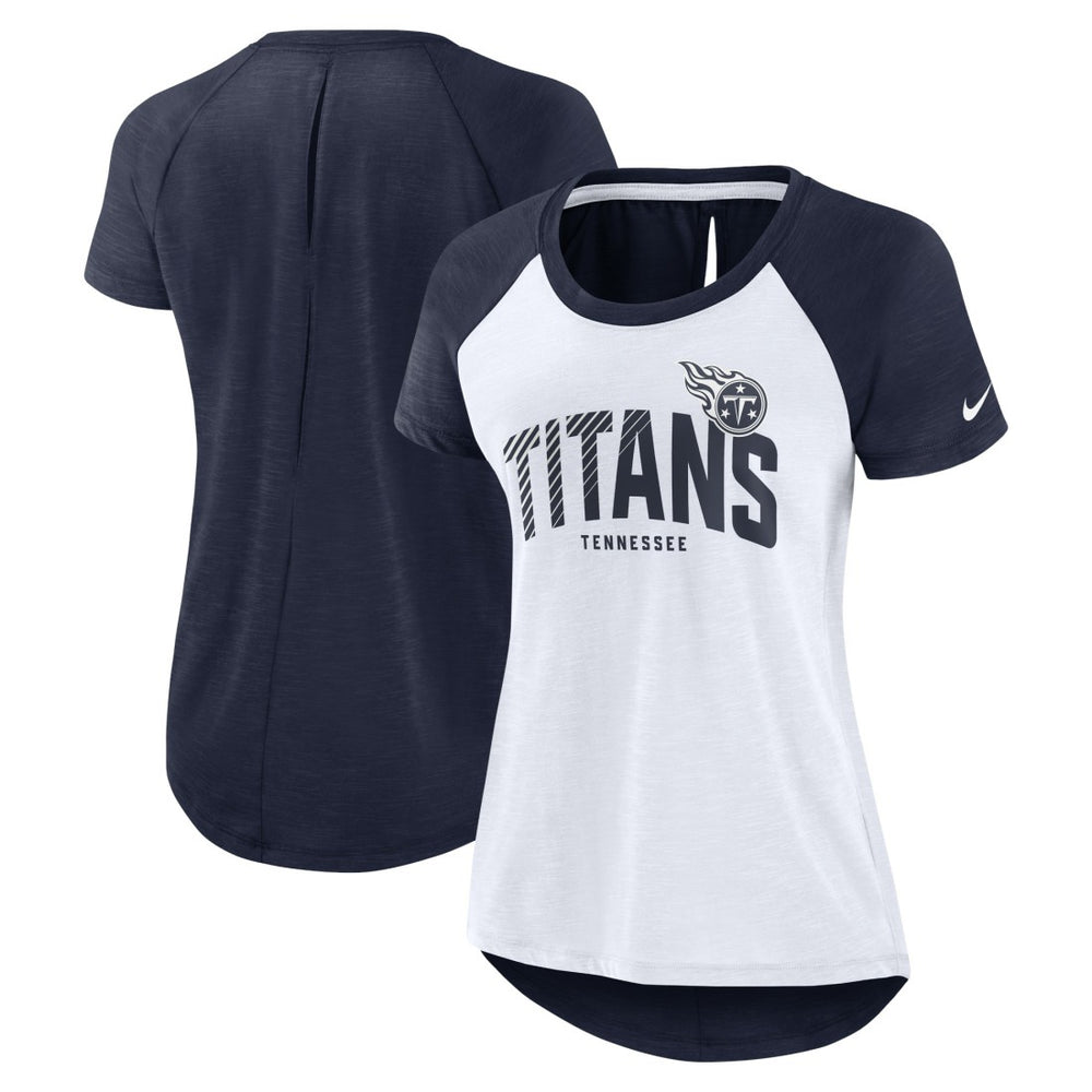 Tennessee Titans Women's Back Slit Lightweight Fashion T-Shirt White/Heather Scarlet | Nike for Sale