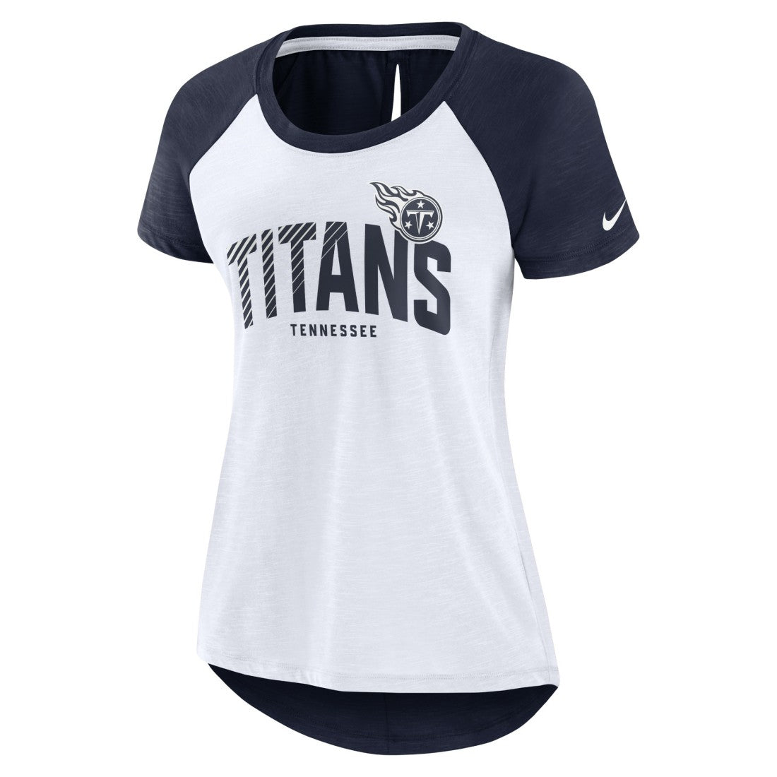 Tennessee Titans Women's Back Slit Lightweight Fashion T-Shirt White/Heather Scarlet | Nike for Sale