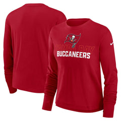 Tampa Bay Buccaneers Women's Modest Crop Performance Long Sleeve T-Shirt Red | Nike for Sale