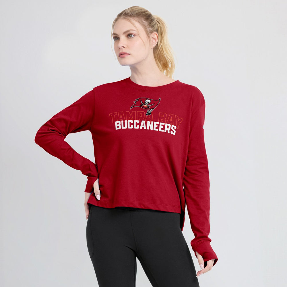 Tampa Bay Buccaneers Women's Modest Crop Performance Long Sleeve T-Shirt Red | Nike for Sale