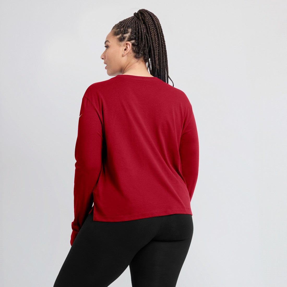 Tampa Bay Buccaneers Women's Modest Crop Performance Long Sleeve T-Shirt Red | Nike for Sale