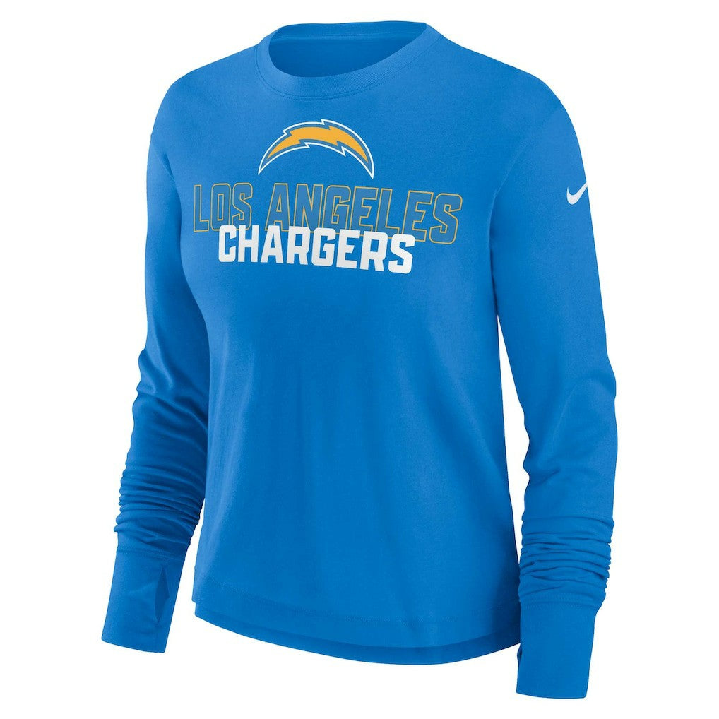 Los Angeles Chargers Women's Modest Crop Performance Long Sleeve T-Shirt Powder Blue | Nike for Sale