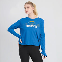 Los Angeles Chargers Women's Modest Crop Performance Long Sleeve T-Shirt Powder Blue | Nike for Sale