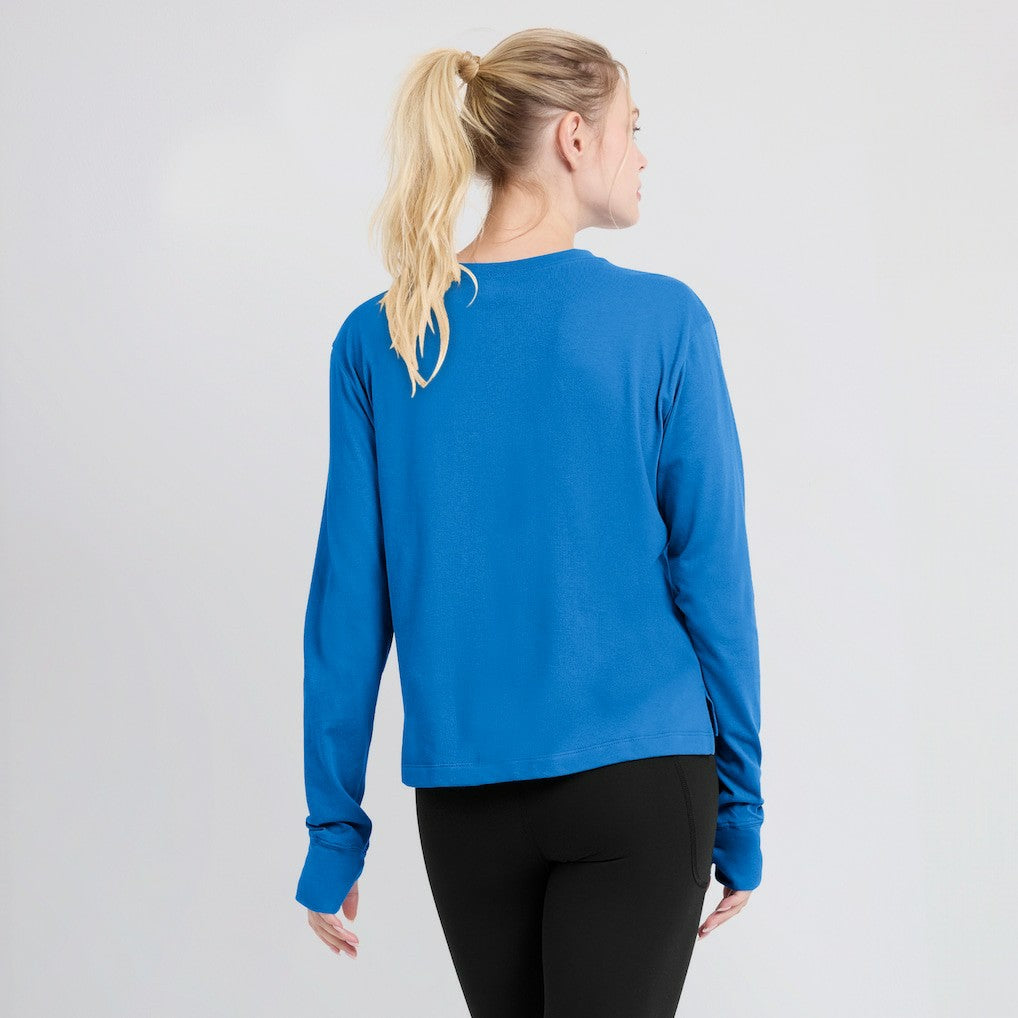 Los Angeles Chargers Women's Modest Crop Performance Long Sleeve T-Shirt Powder Blue | Nike for Sale