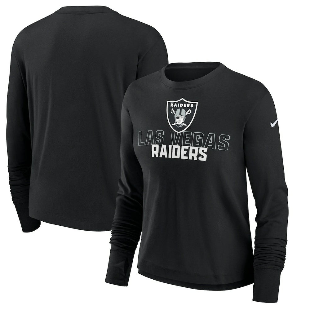 Las Vegas Raiders Women's Modest Crop Performance Long Sleeve T-Shirt Black | Nike for Sale