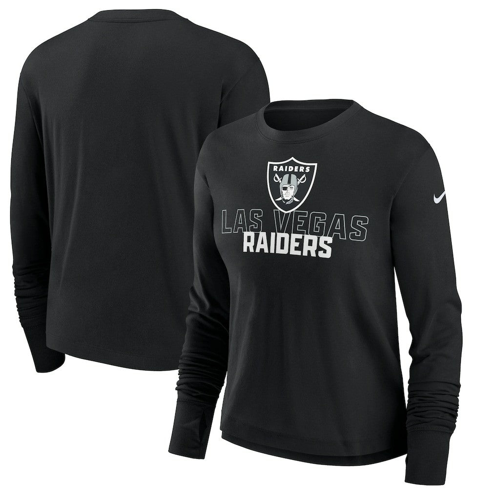 Las Vegas Raiders Women's Modest Crop Performance Long Sleeve T-Shirt Black | Nike for Sale