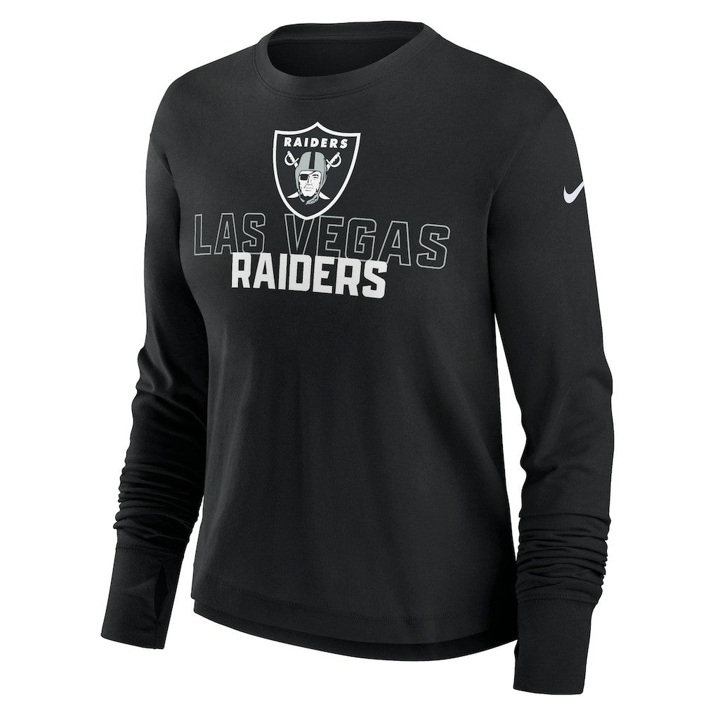Las Vegas Raiders Women's Modest Crop Performance Long Sleeve T-Shirt Black | Nike for Sale