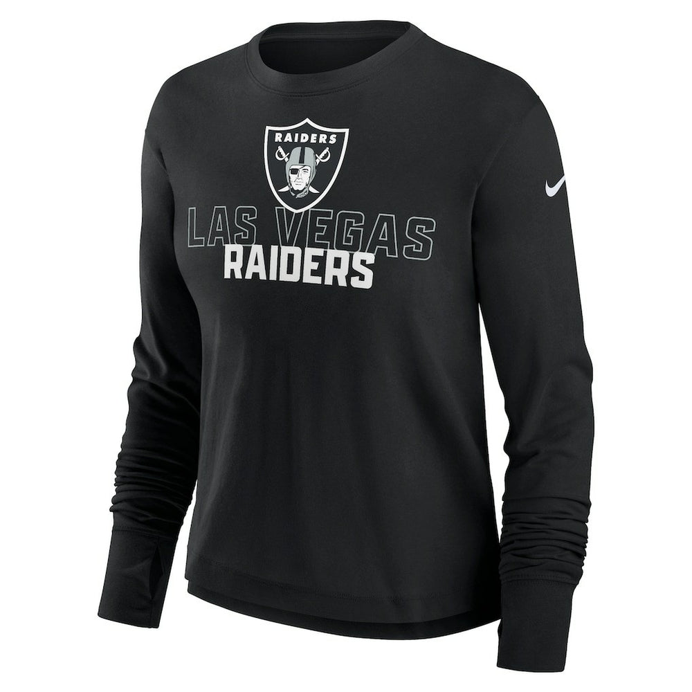 Las Vegas Raiders Women's Modest Crop Performance Long Sleeve T-Shirt Black | Nike for Sale