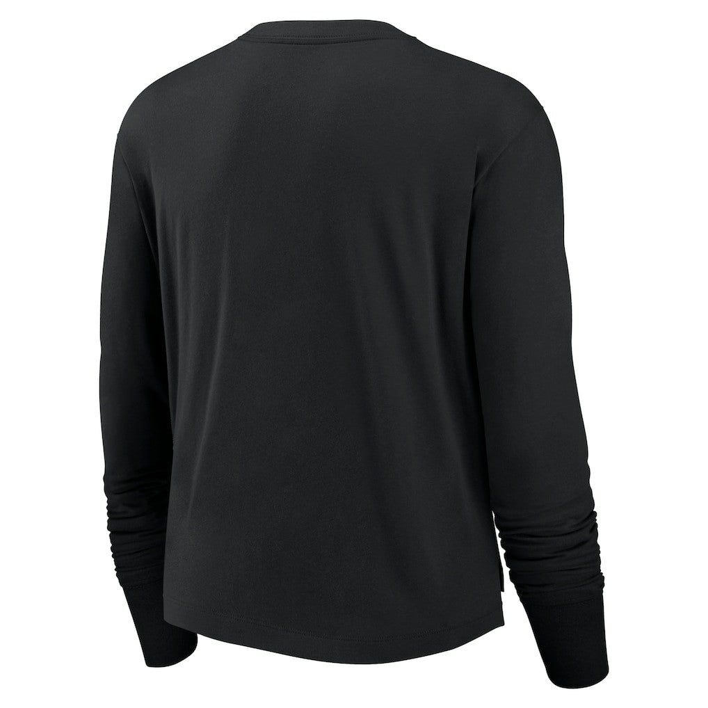Las Vegas Raiders Women's Modest Crop Performance Long Sleeve T-Shirt Black | Nike for Sale