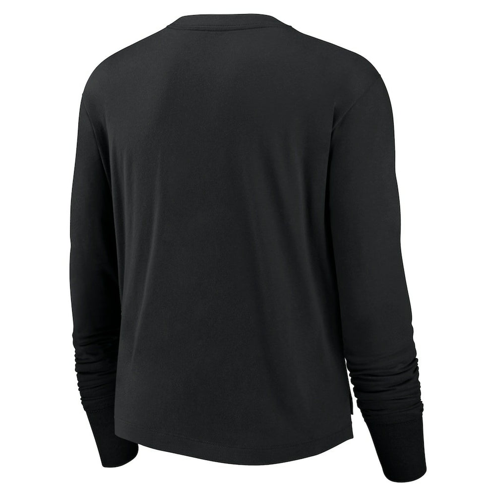 Las Vegas Raiders Women's Modest Crop Performance Long Sleeve T-Shirt Black | Nike for Sale